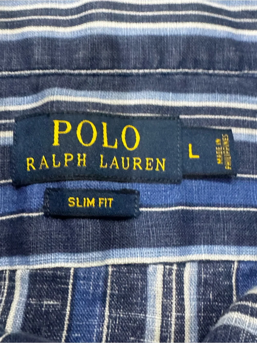 Polo Ralph Lauren 100% Linen Blue Striped Button Front Shirt Slim Fit Large